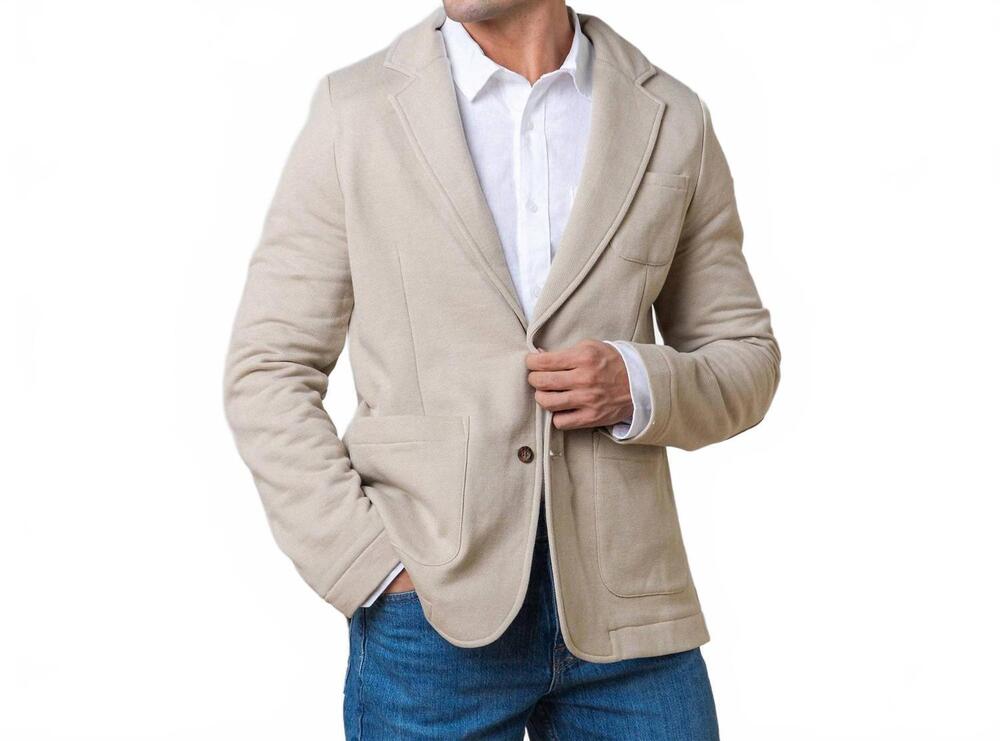 NEW HOPE & HENRY tailored long sleeves blazer in taupe herringbone fleece
